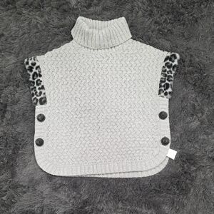 Aspen- Kids Gray Knit Poncho with Leopard Accents. Size S(5-6). NWT!